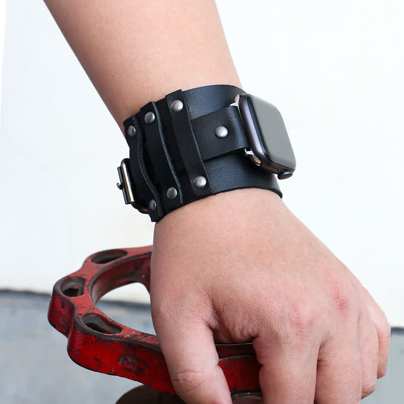 Cinturino per orologio in vera pelle con cinturino largo punk - image 4