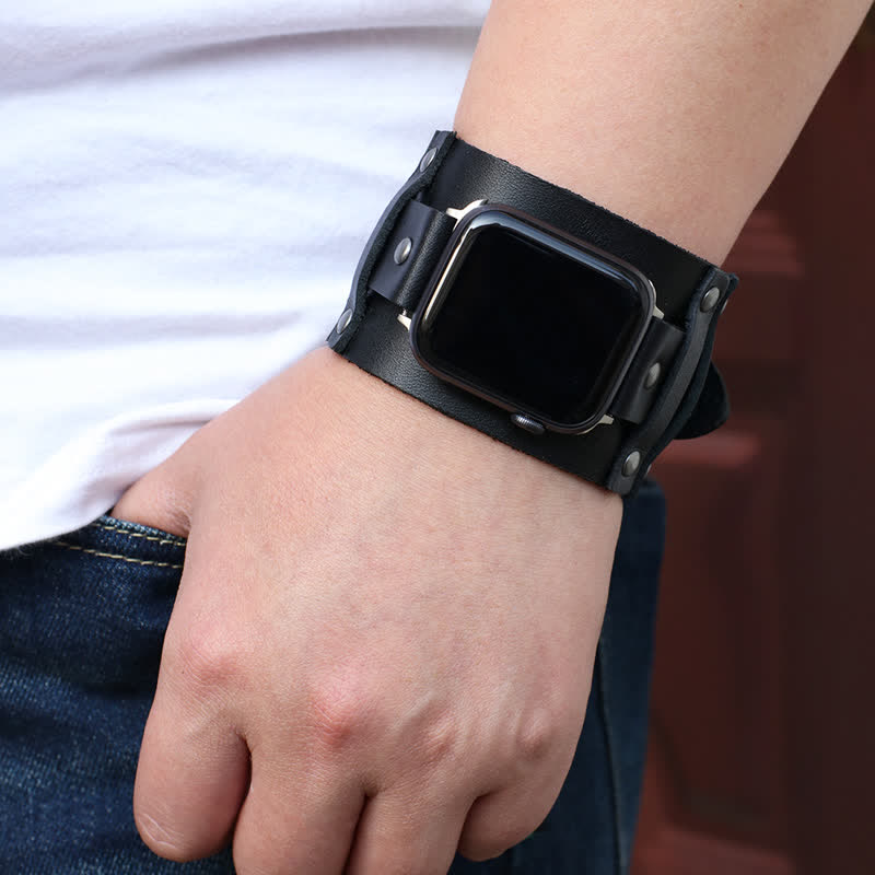 Cinturino per orologio in vera pelle con cinturino largo punk - image 1