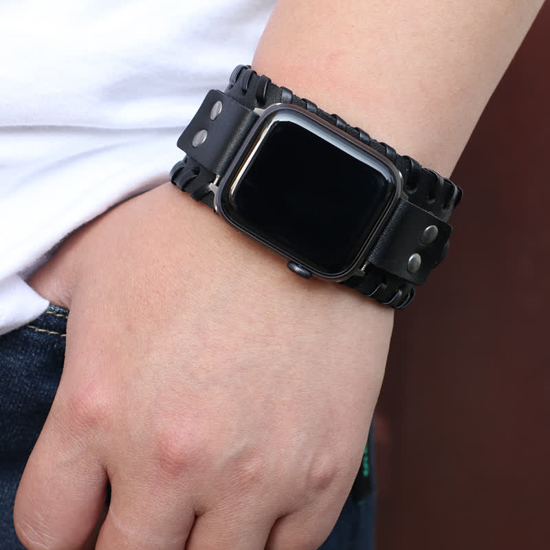 Cinturino per orologio in pelle intrecciata in pelle di mucca vintage