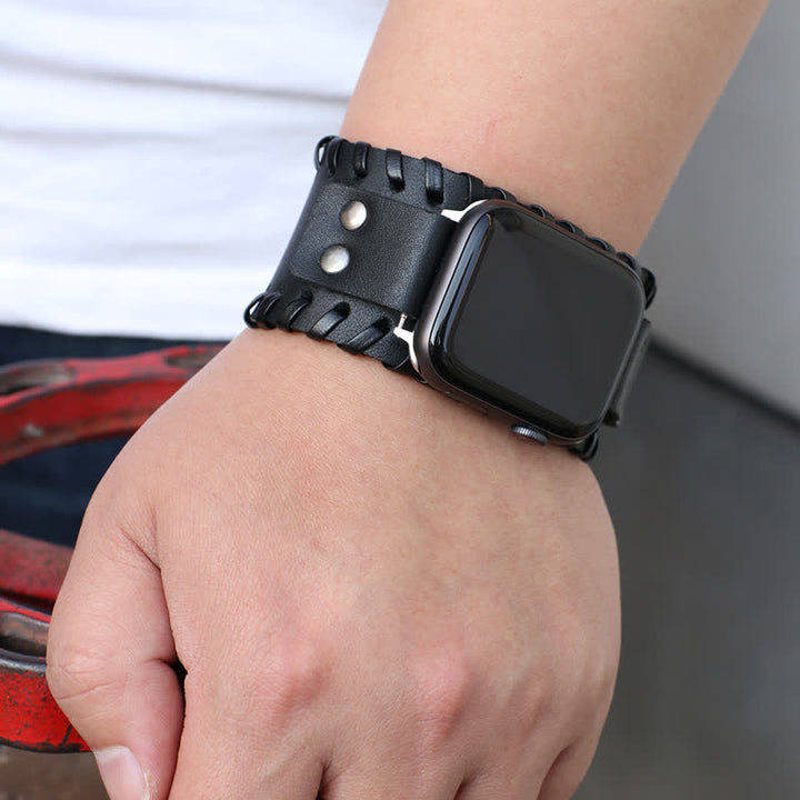 Cinturino per orologio in pelle intrecciata in pelle di mucca vintage
