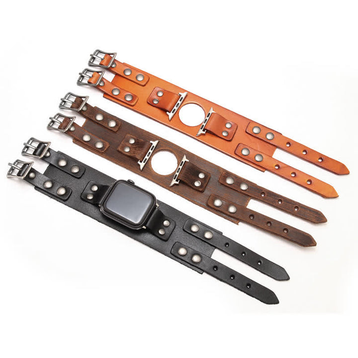 Elegante cinturino doppio in vera pelle per orologio