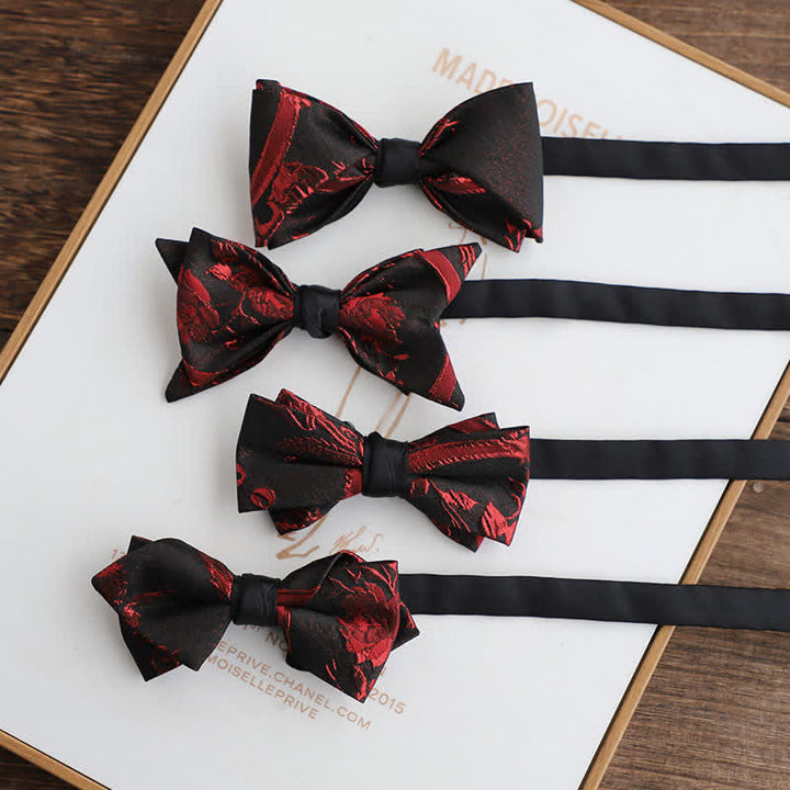 Papillon nero con motivo floreale rosso da uomo