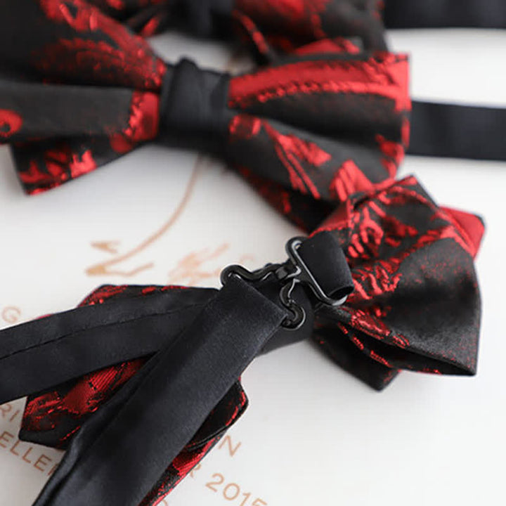 Papillon nero con motivo floreale rosso da uomo