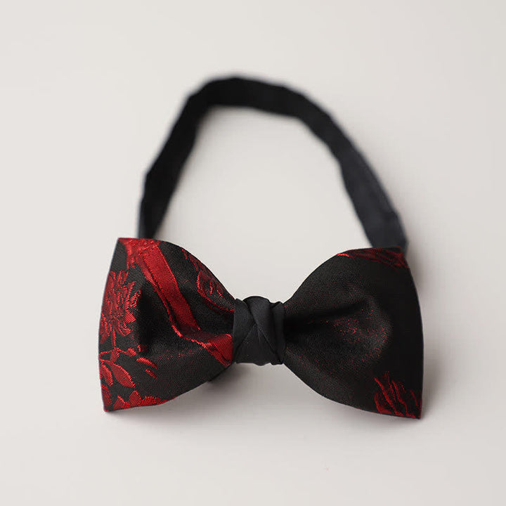 Papillon nero con motivo floreale rosso da uomo