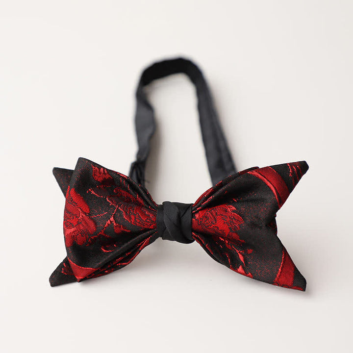 Papillon nero con motivo floreale rosso da uomo