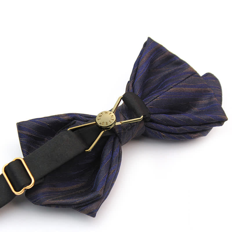 Papillon da uomo in jacquard a righe sottili blu scuro - image 4