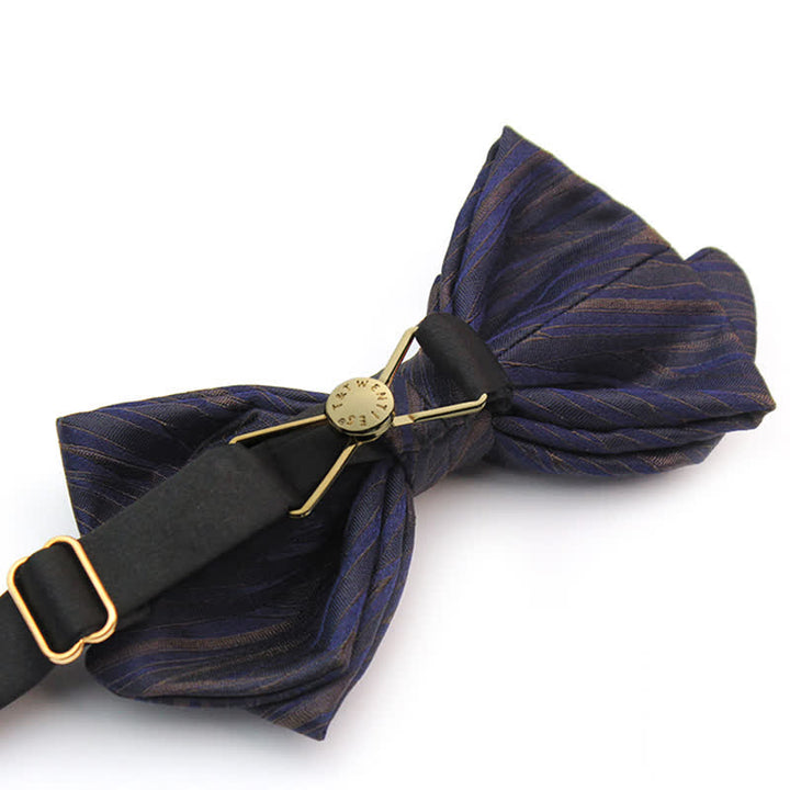 Papillon da uomo in jacquard a righe sottili blu scuro