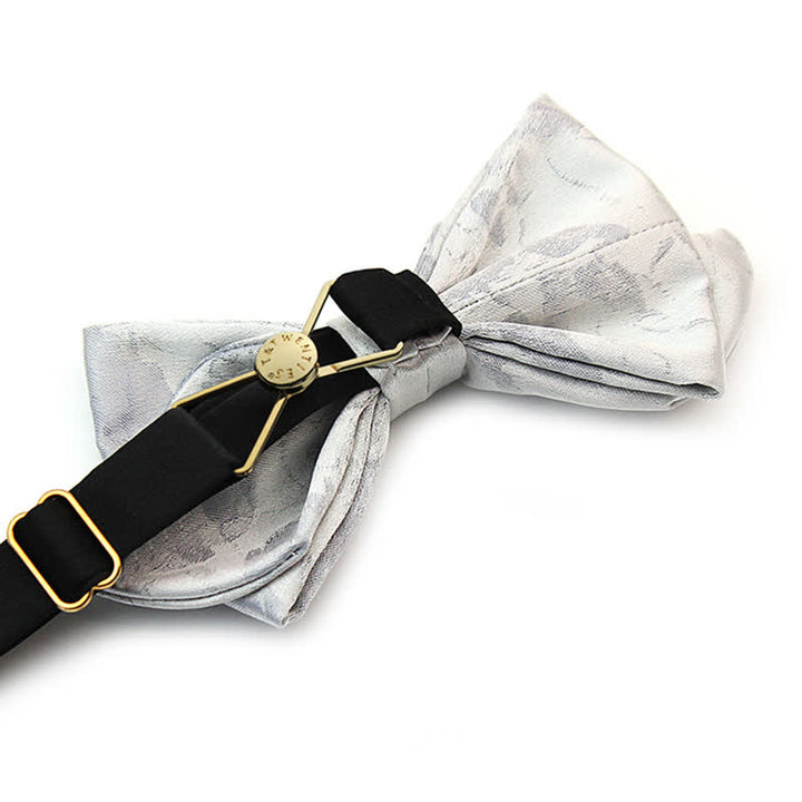 Papillon elegante grigio bianco in pura seta da uomo
