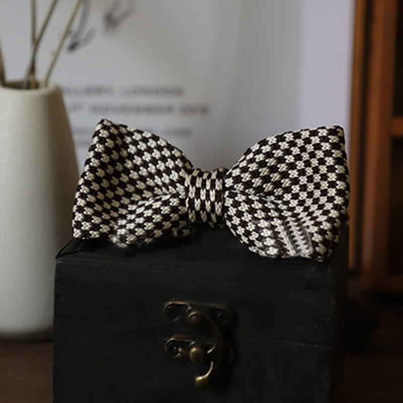 Papillon a righe a scacchi bianco e nero da uomo