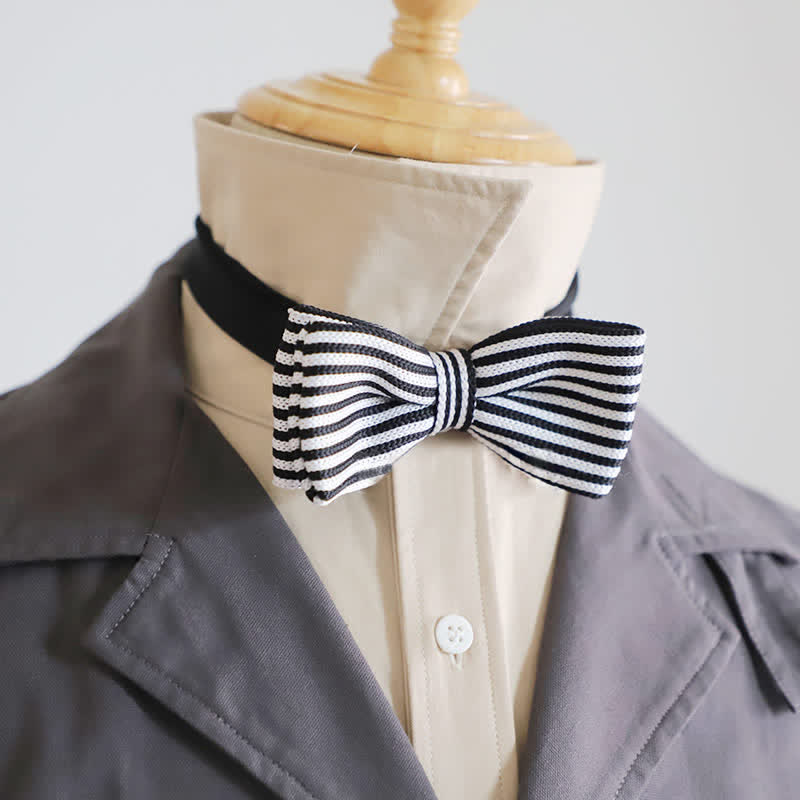 Papillon a righe a scacchi bianco e nero da uomo - Stile n. 4 - image 11