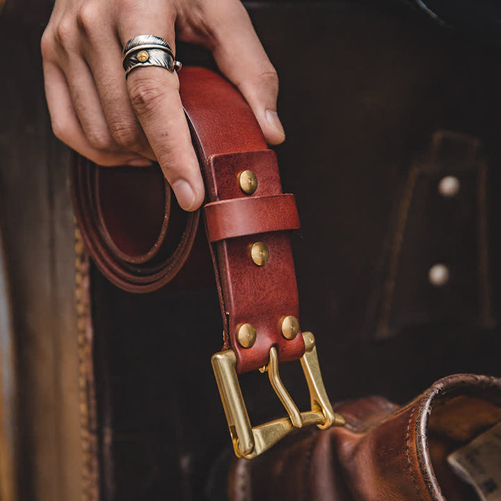 Cintura in pelle con fibbia in ottone di lusso da uomo