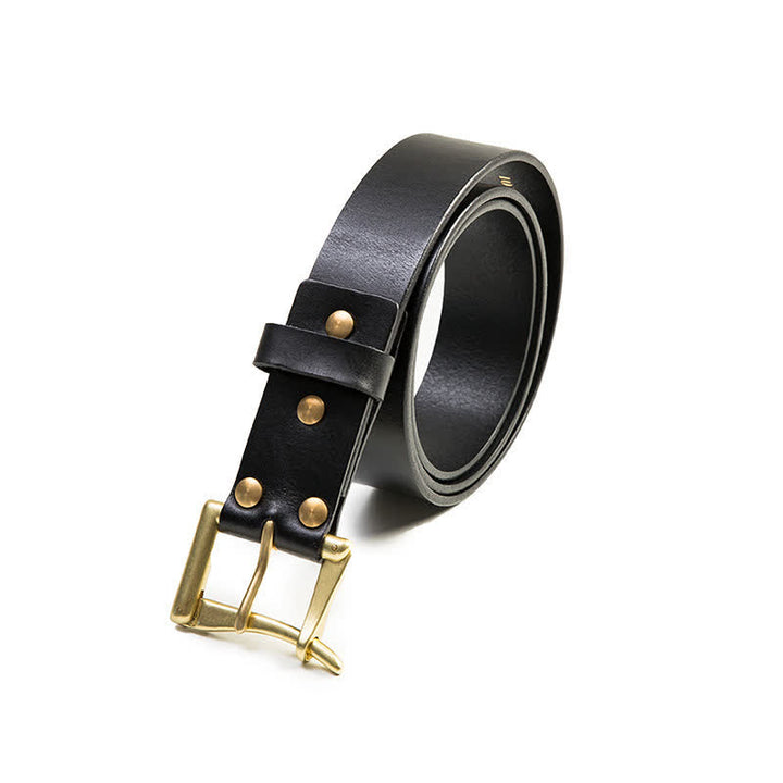 Cintura in pelle con fibbia in ottone di lusso da uomo - Nero - 38 - image 7