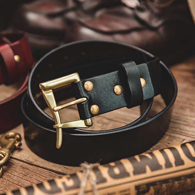 Cintura in pelle con fibbia in ottone di lusso da uomo
