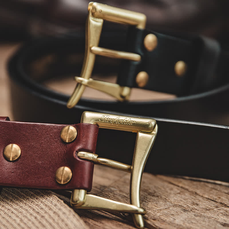 Cintura in pelle con fibbia in ottone di lusso da uomo
