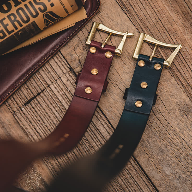 Cintura in pelle con fibbia in ottone di lusso da uomo