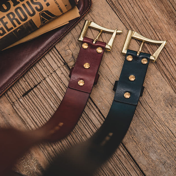 Cintura in pelle con fibbia in ottone di lusso da uomo