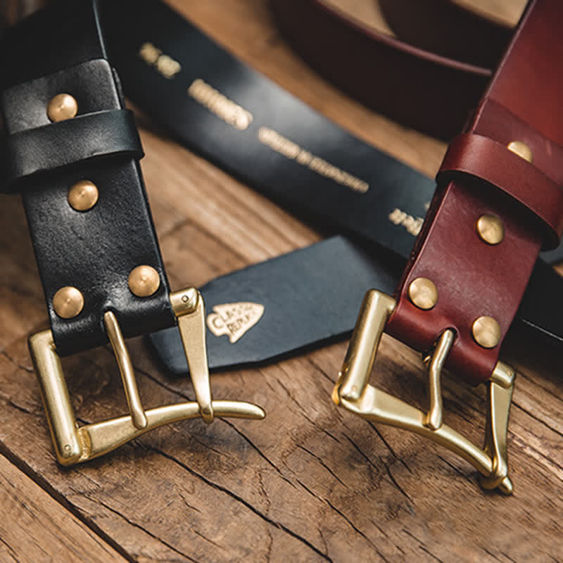 Cintura in pelle con fibbia in ottone di lusso da uomo