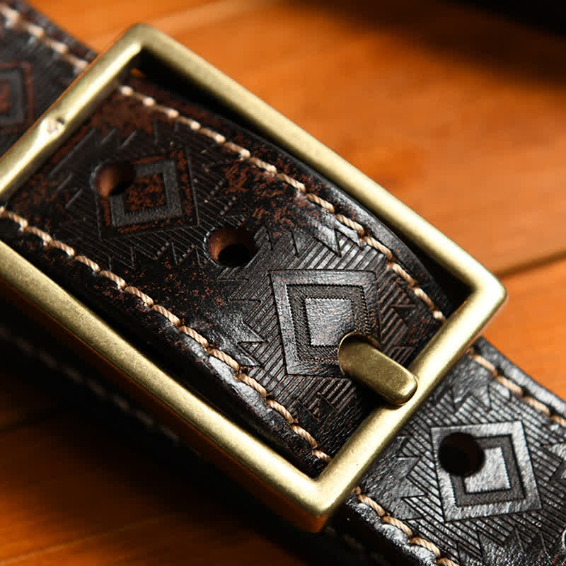 Cintura in pelle con motivo geometrico western da uomo