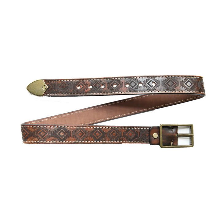Cintura in pelle con motivo geometrico western da uomo - Marrone - 42 - image 8