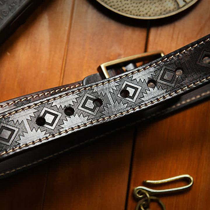 Cintura in pelle con motivo geometrico western da uomo