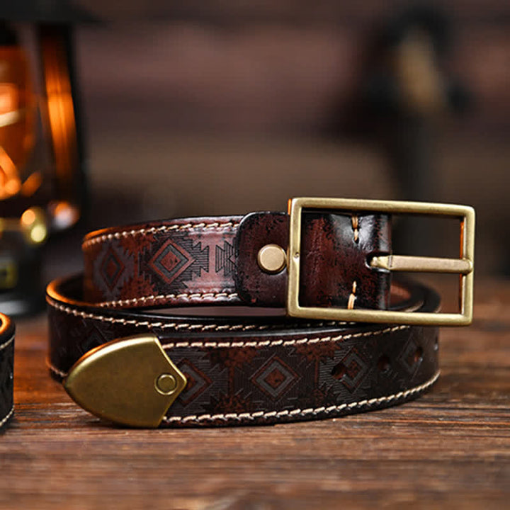 Cintura in pelle con motivo geometrico western da uomo