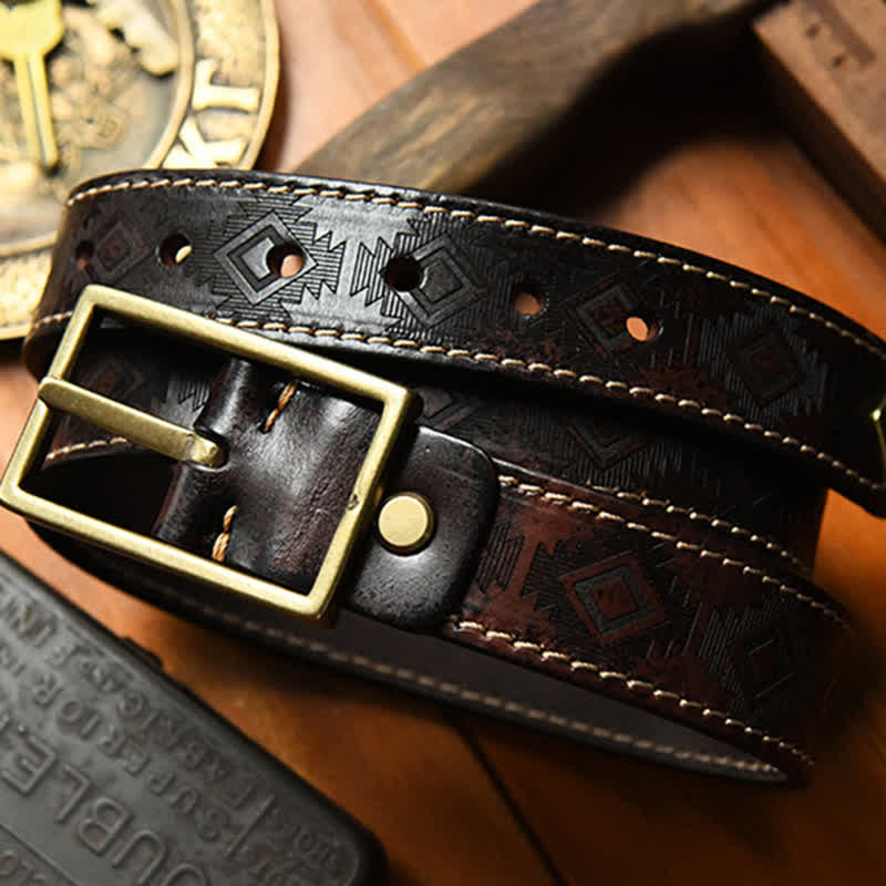 Cintura in pelle con motivo geometrico western da uomo