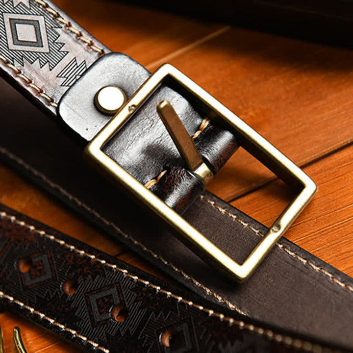 Cintura in pelle con motivo geometrico western da uomo