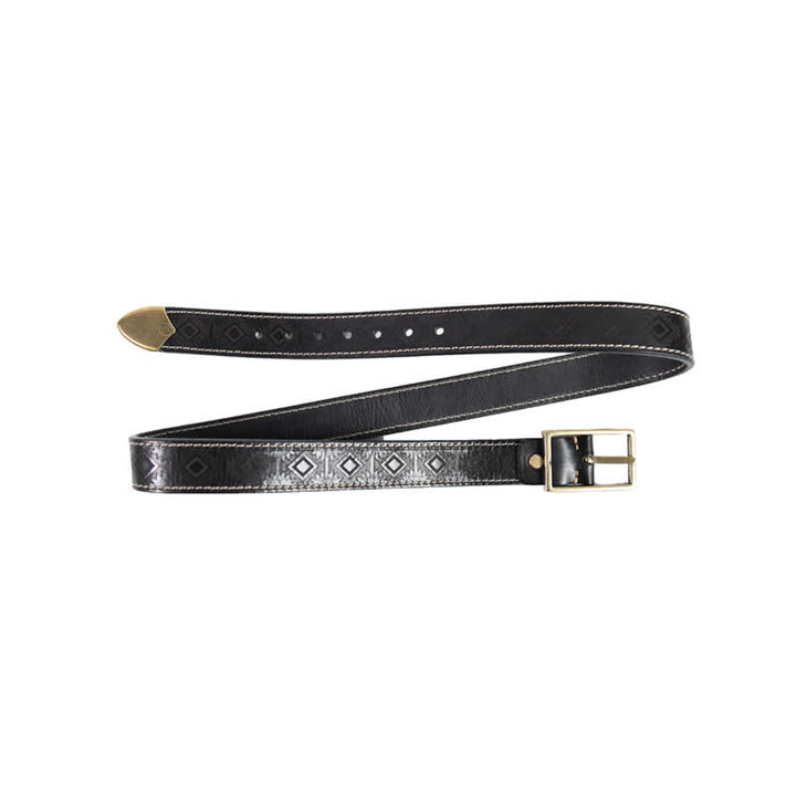 Cintura in pelle con motivo geometrico western da uomo - Nero - 42 - image 13