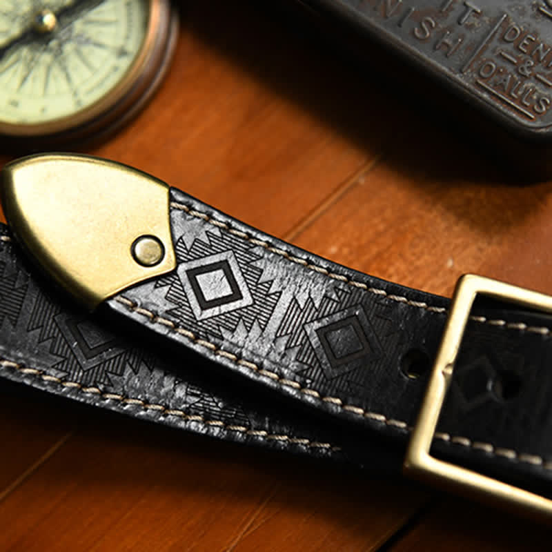 Cintura in pelle con motivo geometrico western da uomo