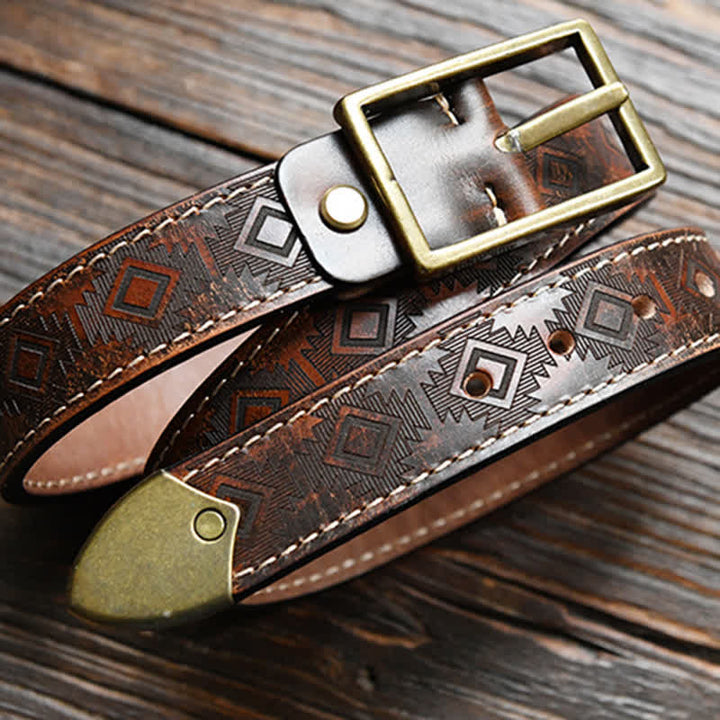 Cintura in pelle con motivo geometrico western da uomo