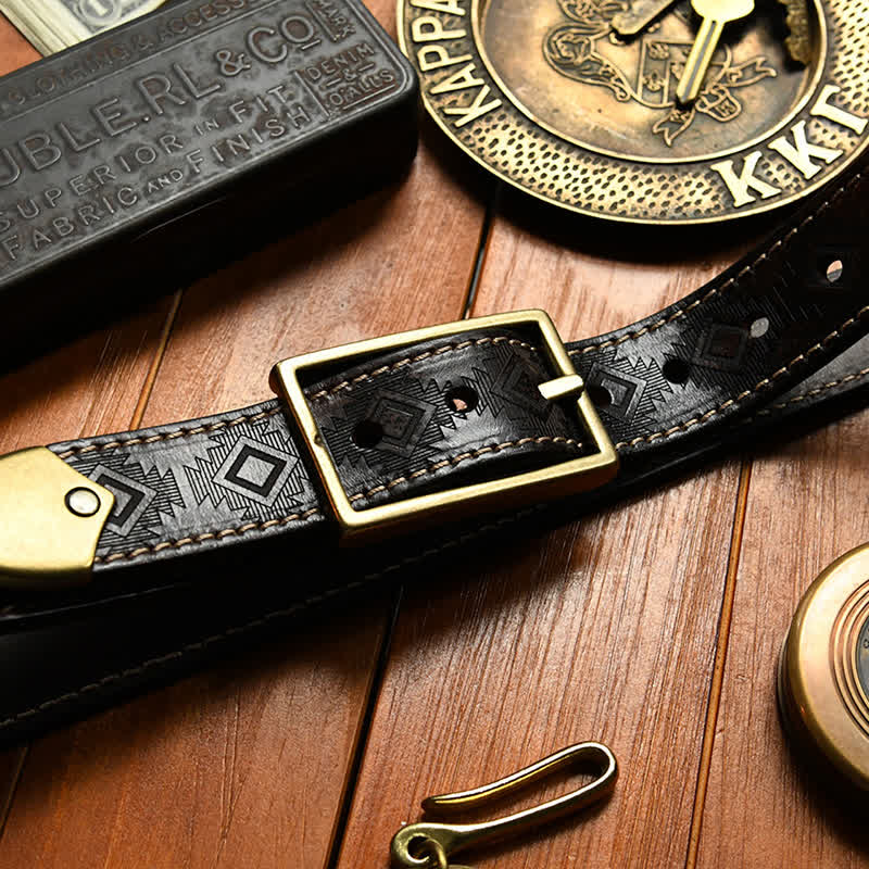 Cintura in pelle con motivo geometrico western da uomo