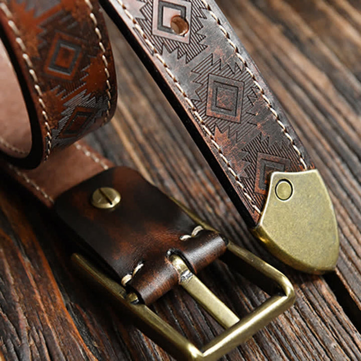 Cintura in pelle con motivo geometrico western da uomo
