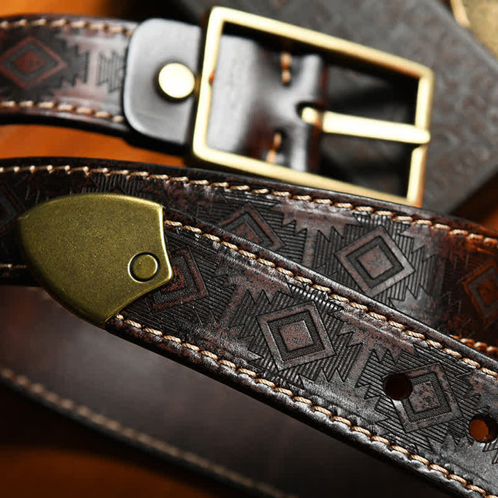 Cintura in pelle con motivo geometrico western da uomo