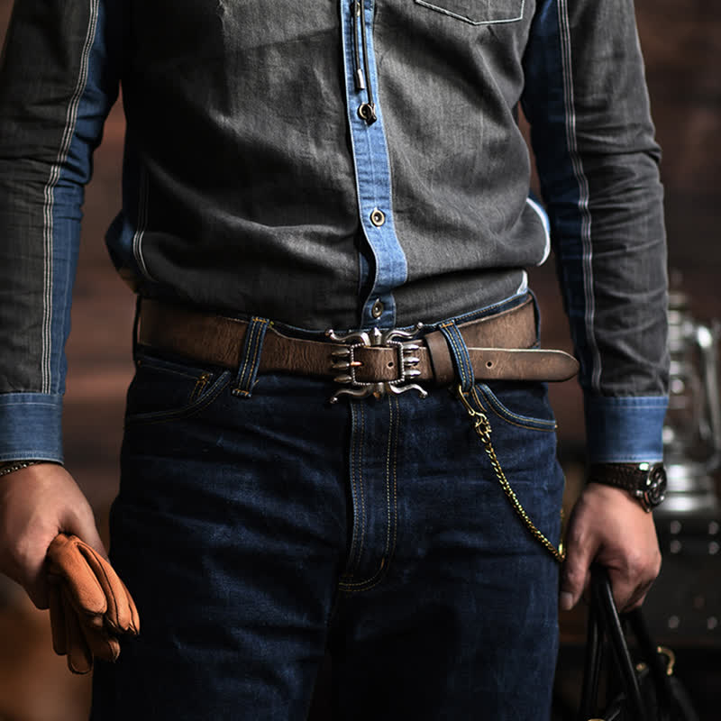 Cintura in pelle con fibbia a forma di polpo, alla moda e punk da uomo