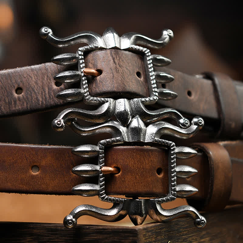 Cintura in pelle con fibbia a forma di polpo, alla moda e punk da uomo