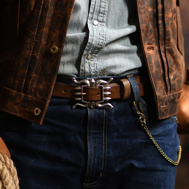 Cintura in pelle con fibbia a forma di polpo, alla moda e punk da uomo