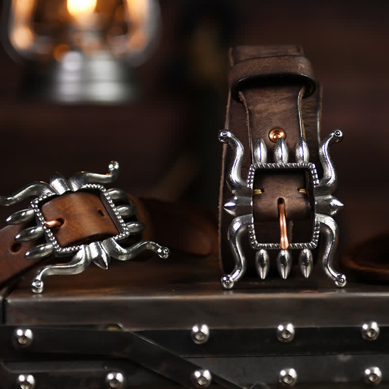 Cintura in pelle con fibbia a forma di polpo, alla moda e punk da uomo