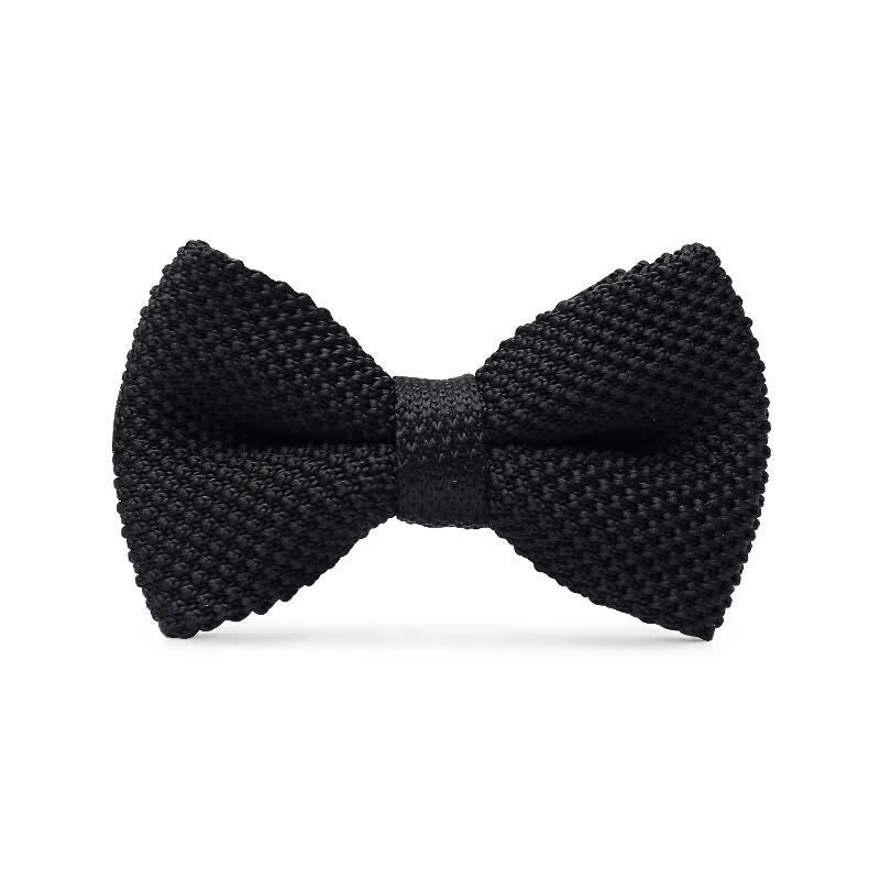 Papillon da sposo semplice in maglia tinta unita da uomo - Nero - image 4