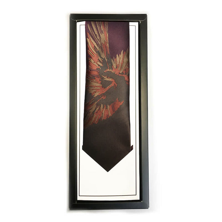Cravatta da uomo con motivo Flying Phoenix Borgogna - image 1