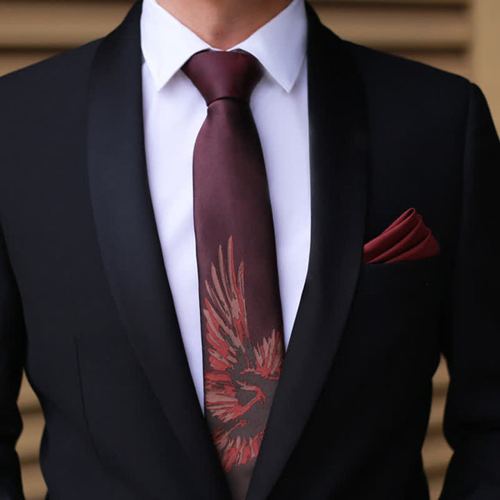 Cravatta da uomo con motivo Flying Phoenix Borgogna