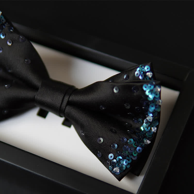 Papillon nero con paillettes blu lucido da uomo