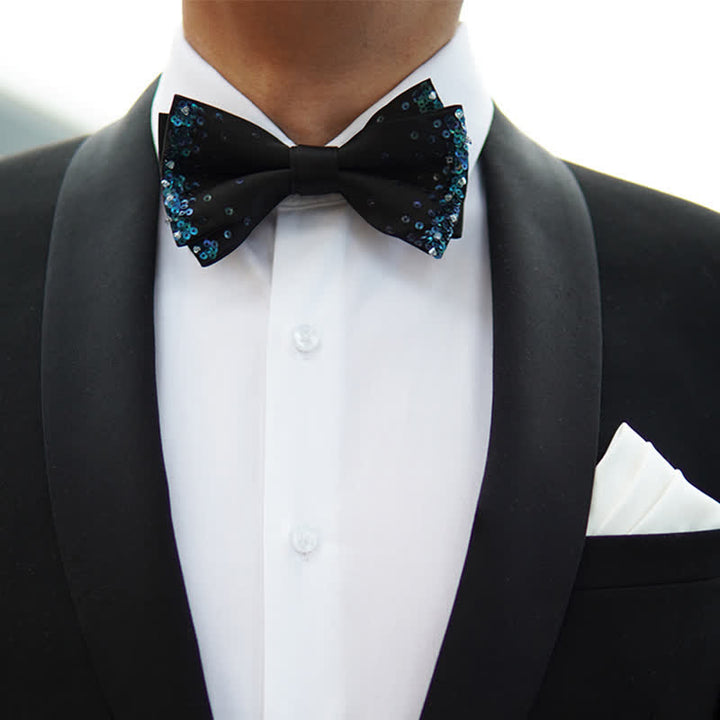 Papillon nero con paillettes blu lucido da uomo