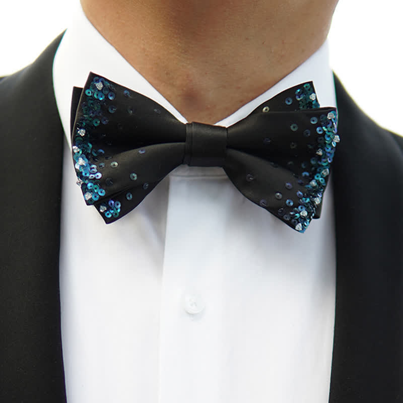 Papillon nero con paillettes blu lucido da uomo