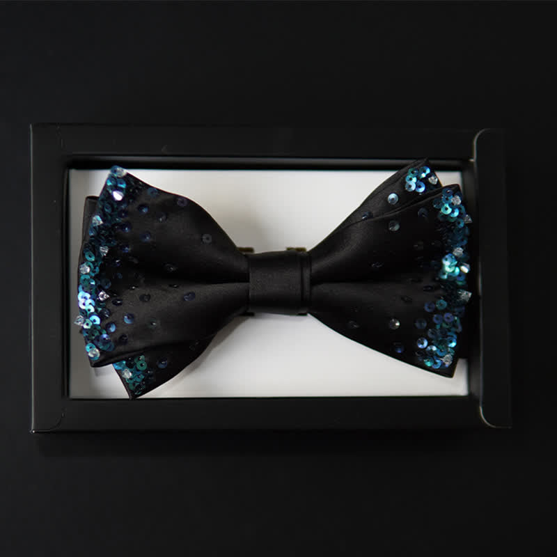 Papillon nero con paillettes blu lucido da uomo