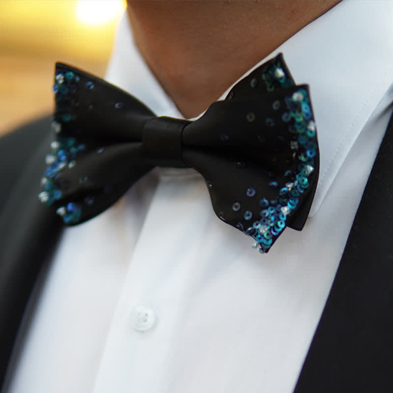 Papillon nero con paillettes blu lucido da uomo