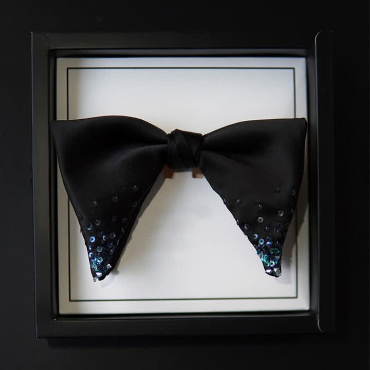 Papillon oversize a punta con paillettes blu sfumato da uomo
