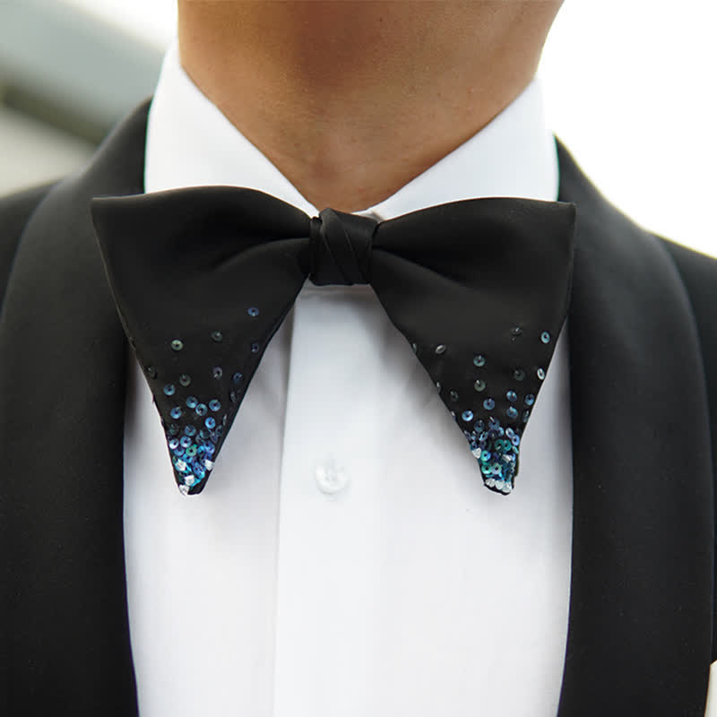 Papillon oversize a punta con paillettes blu sfumato da uomo