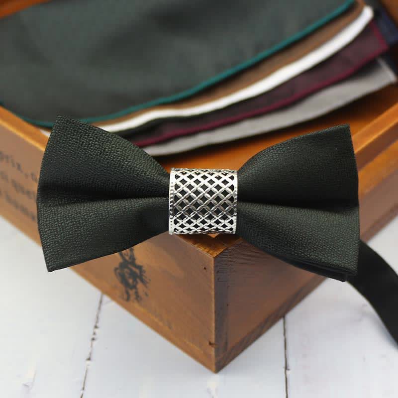 Papillon da uomo classico con anima in metallo argentato per matrimonio - Verde scuro - image 6