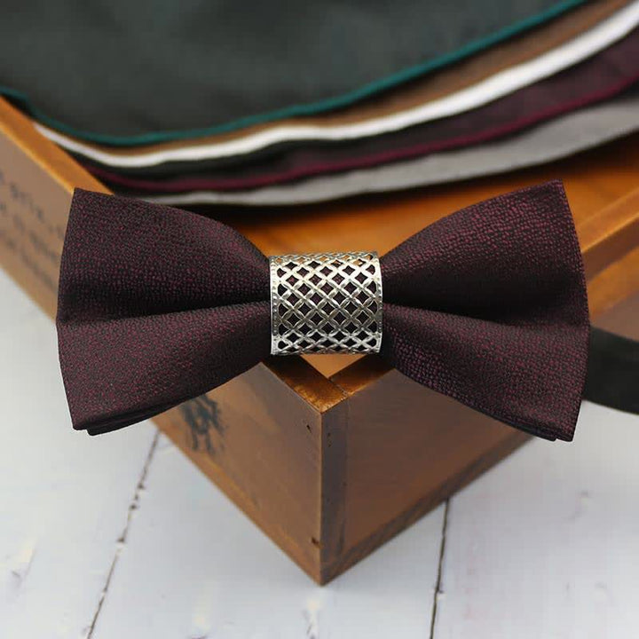 Papillon da uomo classico con anima in metallo argentato per matrimonio - Borgogna - image 9