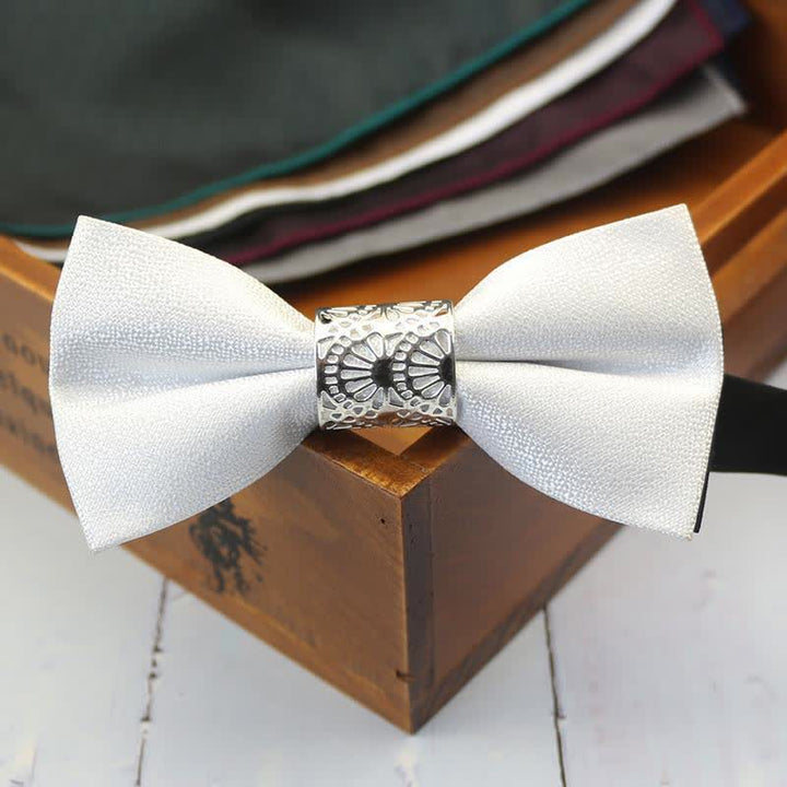 Papillon da uomo classico con anima in metallo argentato per matrimonio - Bianco - image 4